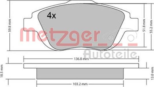 Metzger 1170326 - Комплект спирачно феродо, дискови спирачки vvparts.bg