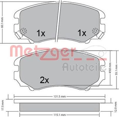 Metzger 1170379 - Комплект спирачно феродо, дискови спирачки vvparts.bg