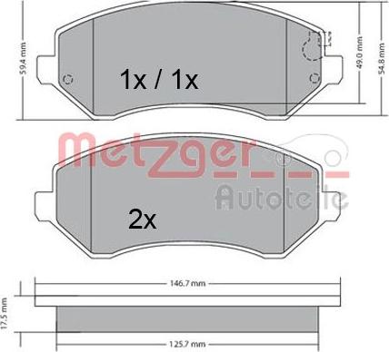 Metzger 1170378 - Комплект спирачно феродо, дискови спирачки vvparts.bg