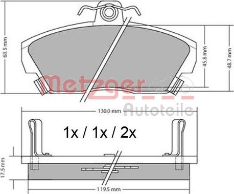 Metzger 1170372 - Комплект спирачно феродо, дискови спирачки vvparts.bg