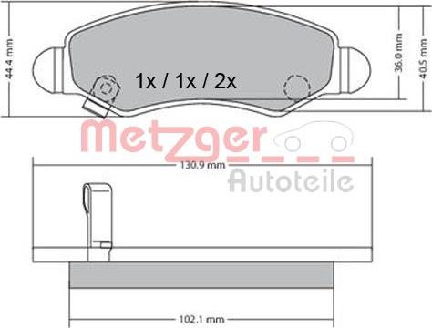 Metzger 1170295 - Комплект спирачно феродо, дискови спирачки vvparts.bg