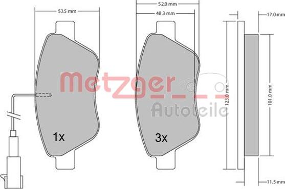 Metzger 1170296 - Комплект спирачно феродо, дискови спирачки vvparts.bg
