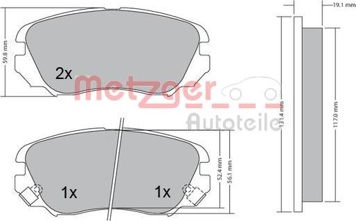 Metzger 1170291 - Комплект спирачно феродо, дискови спирачки vvparts.bg