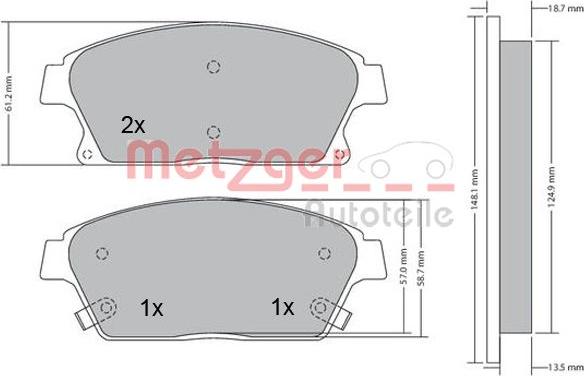 Metzger 1170292 - Комплект спирачно феродо, дискови спирачки vvparts.bg