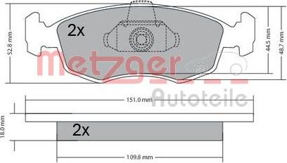 Metzger 1170249 - Комплект спирачно феродо, дискови спирачки vvparts.bg