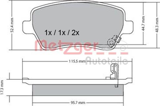 Metzger 1170243 - Комплект спирачно феродо, дискови спирачки vvparts.bg
