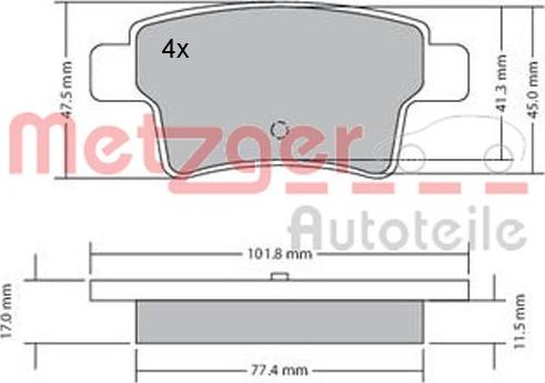 Metzger 1170264 - Комплект спирачно феродо, дискови спирачки vvparts.bg