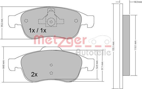 Metzger 1170265 - Комплект спирачно феродо, дискови спирачки vvparts.bg