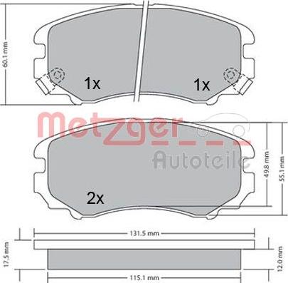 Metzger 1170262 - Комплект спирачно феродо, дискови спирачки vvparts.bg