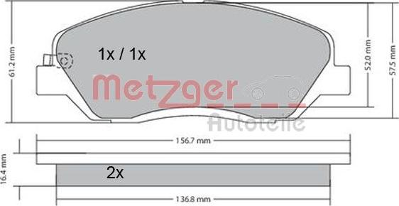 Metzger 1170205 - Комплект спирачно феродо, дискови спирачки vvparts.bg