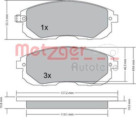 Metzger 1170208 - Комплект спирачно феродо, дискови спирачки vvparts.bg