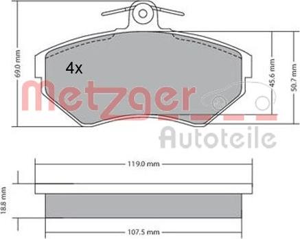 Metzger 1170214 - Комплект спирачно феродо, дискови спирачки vvparts.bg