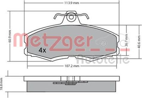 Metzger 1170286 - Комплект спирачно феродо, дискови спирачки vvparts.bg