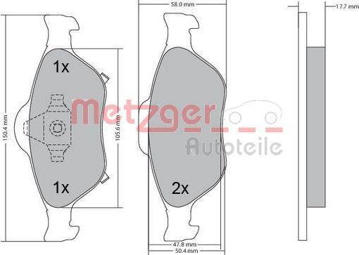 Metzger 1170287 - Комплект спирачно феродо, дискови спирачки vvparts.bg