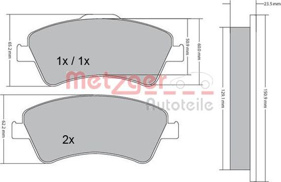 Metzger 1170220 - Комплект спирачно феродо, дискови спирачки vvparts.bg