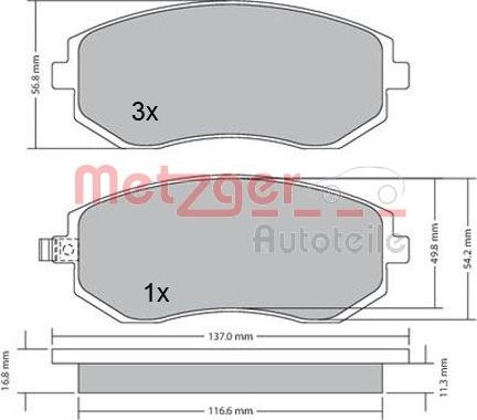 Metzger 1170275 - Комплект спирачно феродо, дискови спирачки vvparts.bg