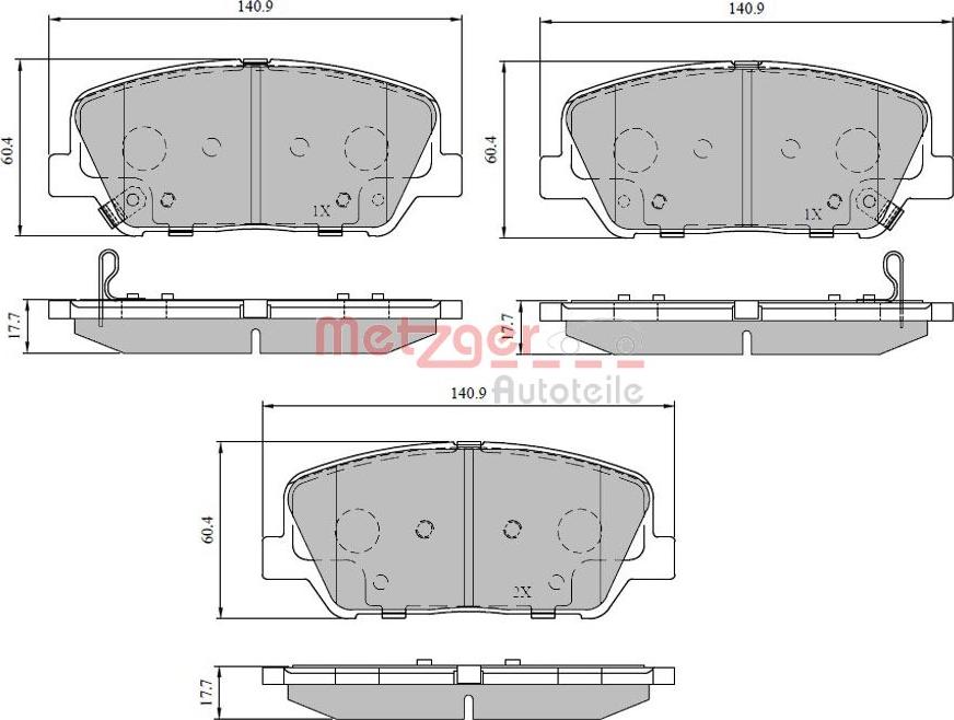 Metzger 1170780 - Комплект спирачно феродо, дискови спирачки vvparts.bg