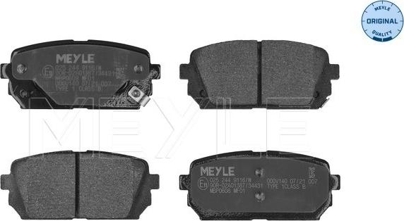 Meyle 025 244 9116/W - Комплект спирачно феродо, дискови спирачки vvparts.bg