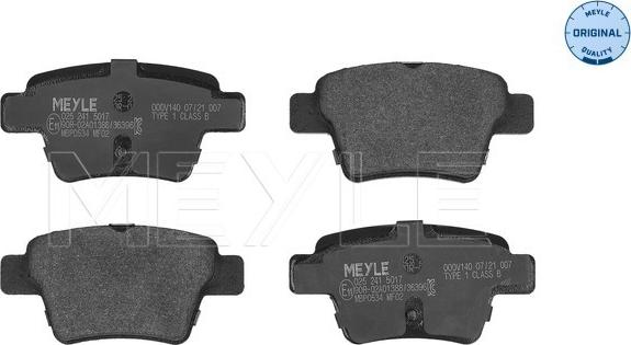 Meyle 025 241 5017 - Комплект спирачно феродо, дискови спирачки vvparts.bg