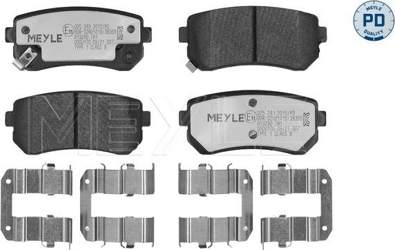 Meyle 025 243 2015/PD - Комплект спирачно феродо, дискови спирачки vvparts.bg