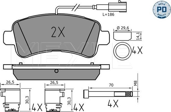 Meyle 025 259 8721/PD - Комплект спирачно феродо, дискови спирачки vvparts.bg