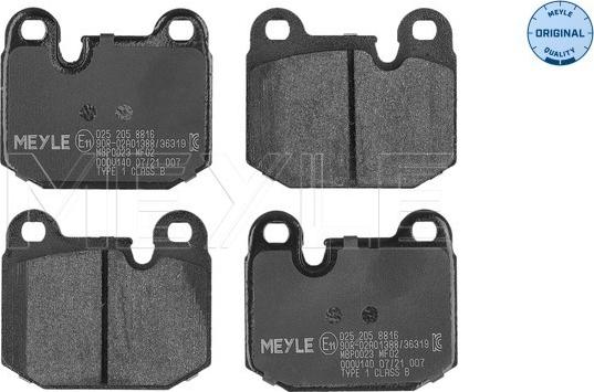 Meyle 025 205 8816 - Комплект спирачно феродо, дискови спирачки vvparts.bg