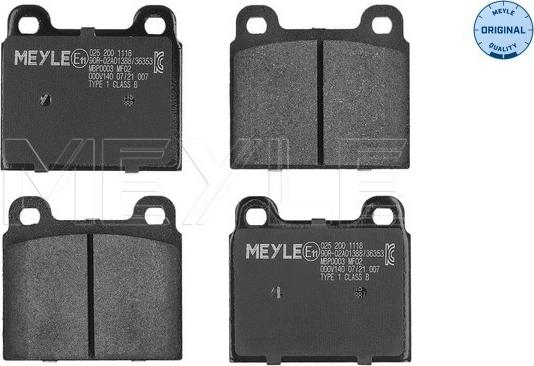 Meyle 025 200 1118 - Комплект спирачно феродо, дискови спирачки vvparts.bg