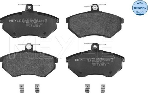 Meyle 025 201 6819 - Комплект спирачно феродо, дискови спирачки vvparts.bg