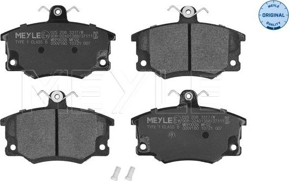Meyle 025 208 3317/W - Комплект спирачно феродо, дискови спирачки vvparts.bg