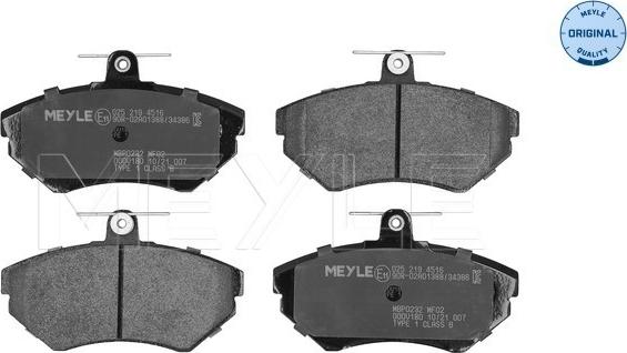 Meyle 025 219 4516 - Комплект спирачно феродо, дискови спирачки vvparts.bg