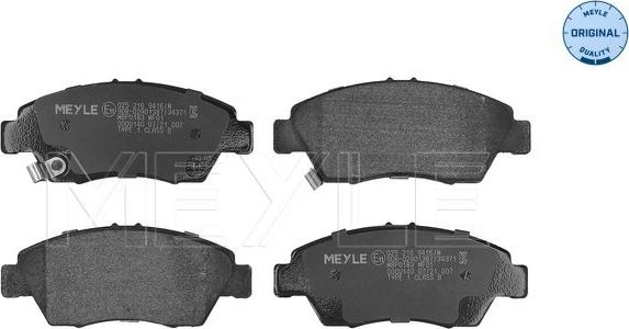 Meyle 025 216 9416/W - Комплект спирачно феродо, дискови спирачки vvparts.bg