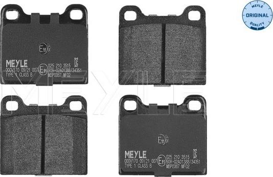 Meyle 025 210 3515 - Комплект спирачно феродо, дискови спирачки vvparts.bg
