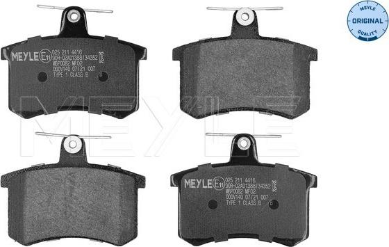 Meyle 025 211 4416 - Комплект спирачно феродо, дискови спирачки vvparts.bg