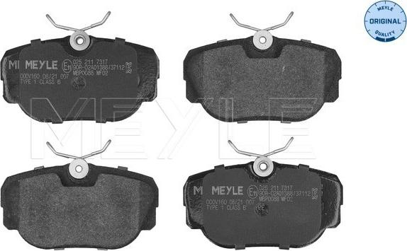 Meyle 025 211 7317 - Комплект спирачно феродо, дискови спирачки vvparts.bg