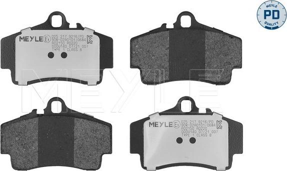 Meyle 025 217 9216/PD - Комплект спирачно феродо, дискови спирачки vvparts.bg