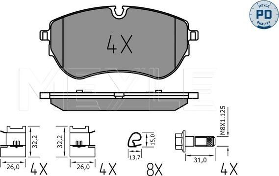 Meyle 025 226 4420/PD - Комплект спирачно феродо, дискови спирачки vvparts.bg