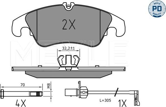 Meyle 025 222 5219/PD - Комплект спирачно феродо, дискови спирачки vvparts.bg