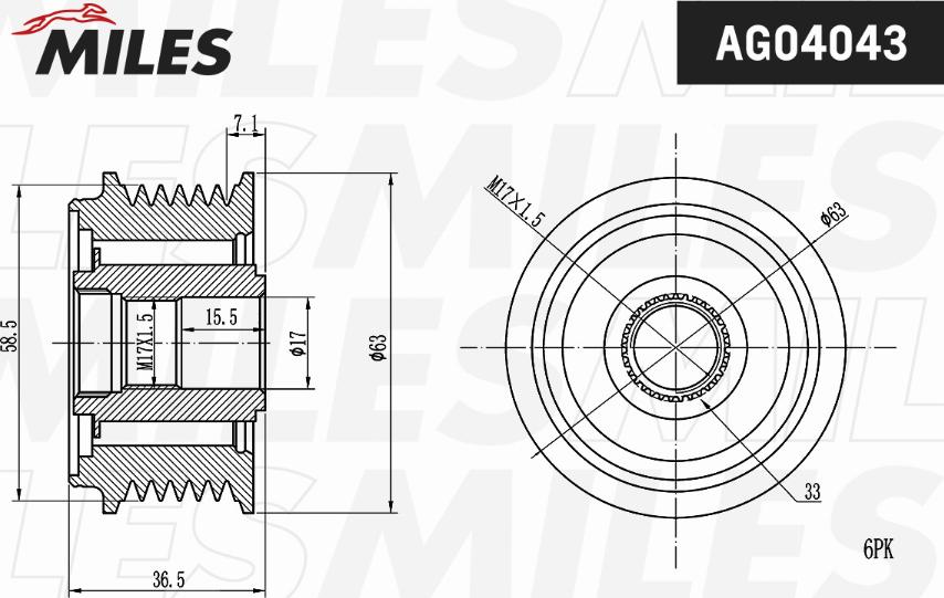 Miles AG04043 - Ремъчна шайба, генератор vvparts.bg