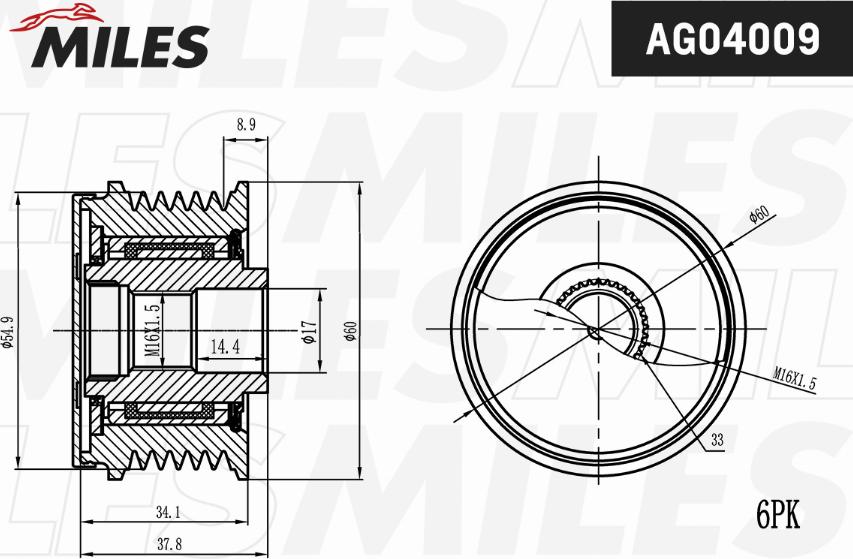 Miles AG04009 - Ремъчна шайба, генератор vvparts.bg