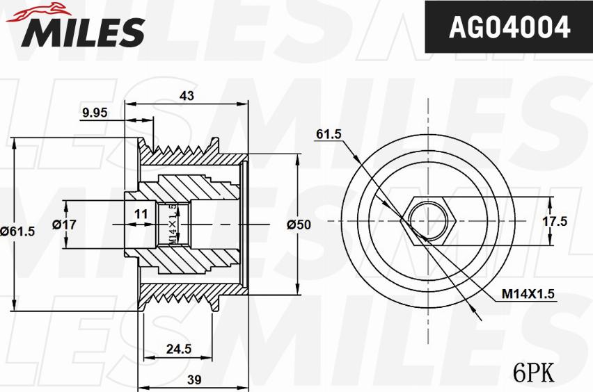 Miles AG04004 - Ремъчна шайба, генератор vvparts.bg