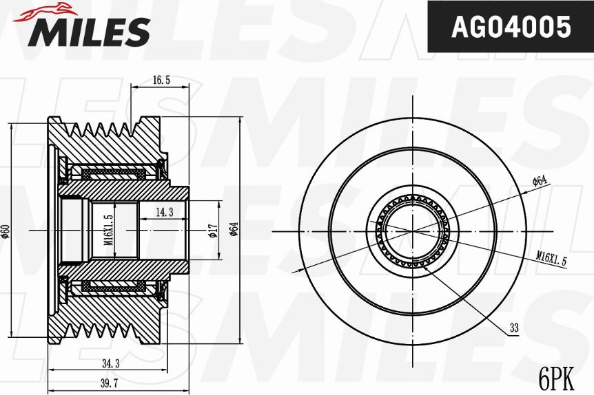 Miles AG04005 - Ремъчна шайба, генератор vvparts.bg