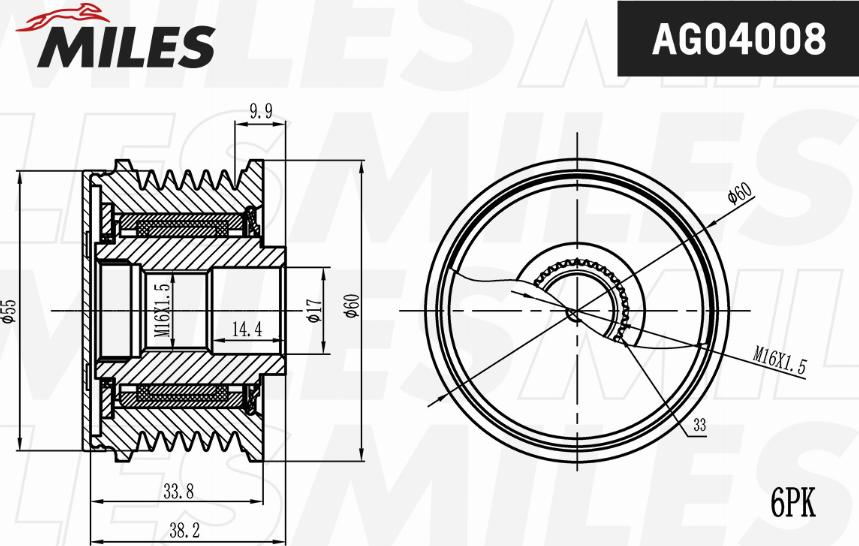 Miles AG04008 - Ремъчна шайба, генератор vvparts.bg