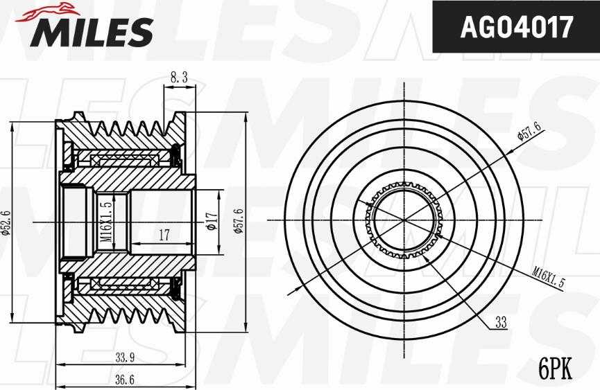 Miles AG04017 - Ремъчна шайба, генератор vvparts.bg