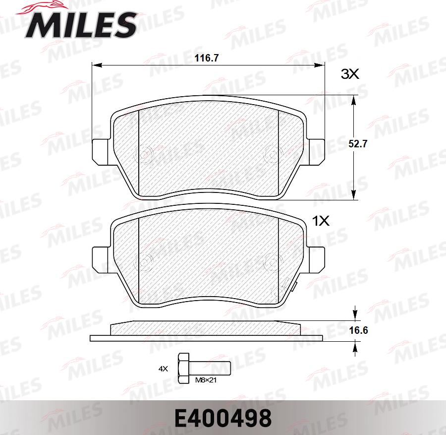 Miles E400498 - Комплект спирачно феродо, дискови спирачки vvparts.bg