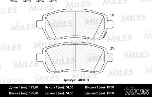 Miles E400403 - Комплект спирачно феродо, дискови спирачки vvparts.bg