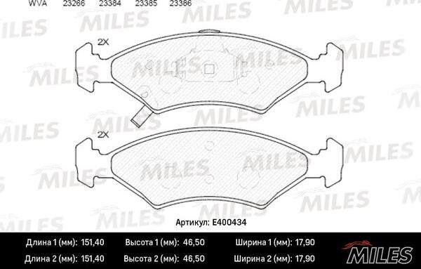 Miles E400434 - Комплект спирачно феродо, дискови спирачки vvparts.bg