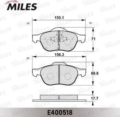 Miles E400518 - Комплект спирачно феродо, дискови спирачки vvparts.bg