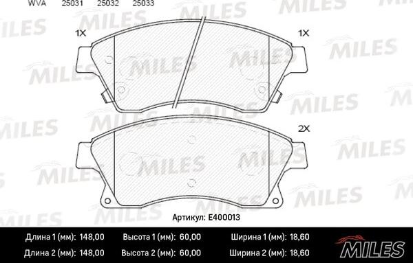 Miles E400013 - Комплект спирачно феродо, дискови спирачки vvparts.bg