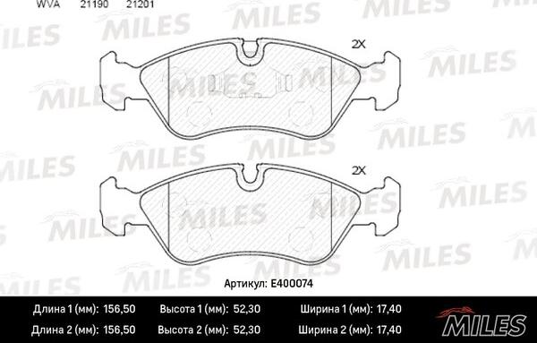 Miles E400074 - Комплект спирачно феродо, дискови спирачки vvparts.bg