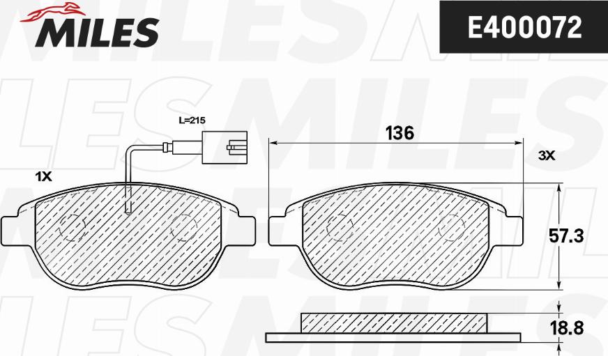 Miles E400072 - Комплект спирачно феродо, дискови спирачки vvparts.bg